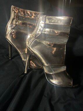 Metallic Rose Gold High-Heel Ankle Boots for Women